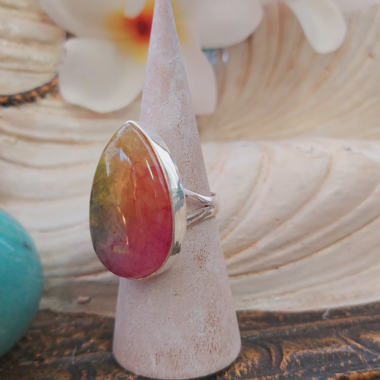 Rainbow Agate Physical Wellbeing Gemstone Ring US 9.5 (E2231)