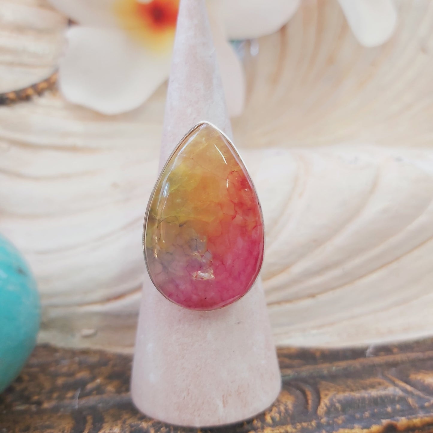 Rainbow Agate Physical Wellbeing Gemstone Ring US 9.5 (E2231)