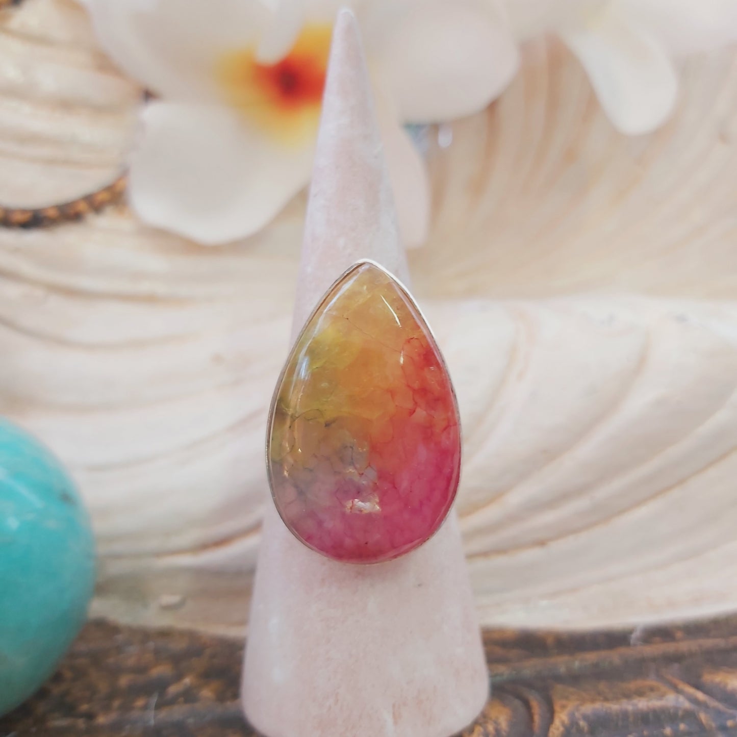 Rainbow Agate Physical Wellbeing Gemstone Ring US 9.5 (E2231)