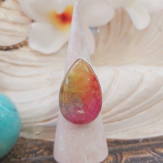 Rainbow Agate Physical Wellbeing Gemstone Ring US 9.5 (E2231)