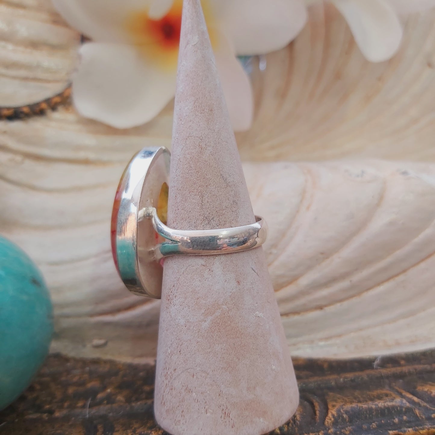 Rainbow Agate Physical Wellbeing Gemstone Ring US 9.5 (E2231)