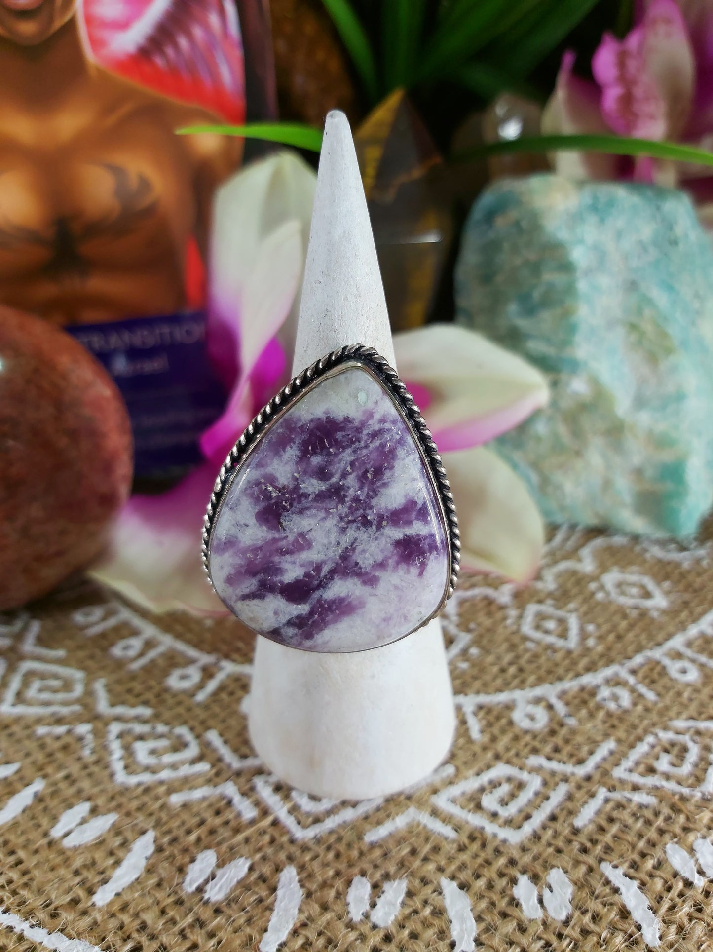 Lepidolite Meditation Ring Size US 7.5 (E227)