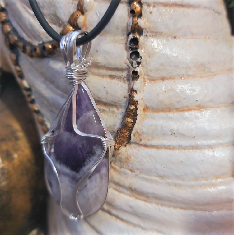 Amethyst Lace Protection Wire Wrapped Pendant (E2281)