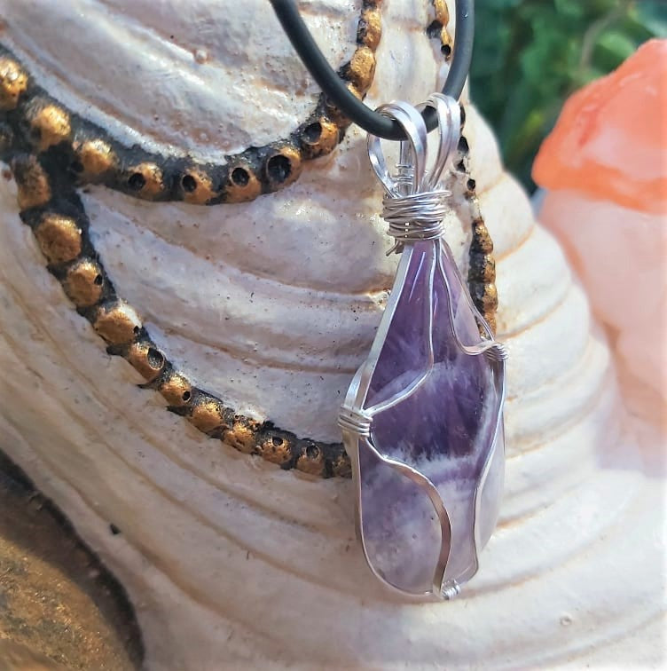 Amethyst Lace Protection Wire Wrapped Pendant (E2281)