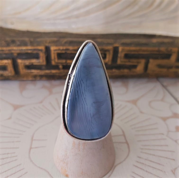 Owyhee Blue Opal Angelic Gemstone Ring US 8 (E2323)