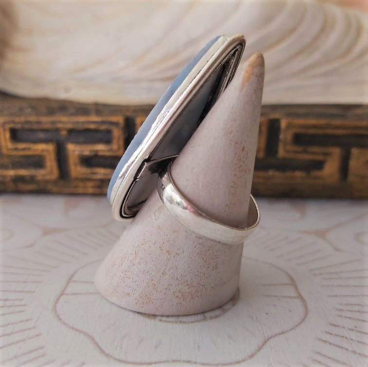 Owyhee Blue Opal Angelic Gemstone Ring US 8 (E2323)