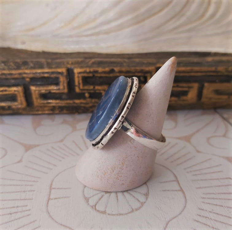 Owyhee Blue Opal Angelic Gemstone Ring US 8.5 (E2324)
