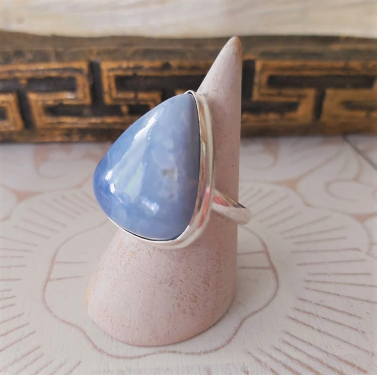 Owyhee Blue Opal Angelic Gemstone Ring US 10 (E2325)