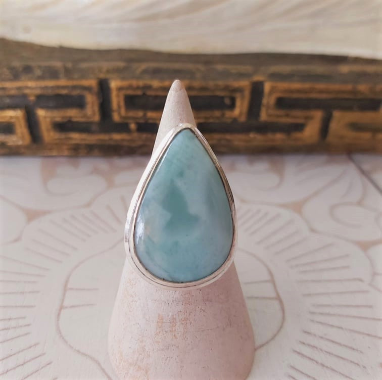 Larimar Emotional Healing Gemstone Ring US 6.5 (E2326)