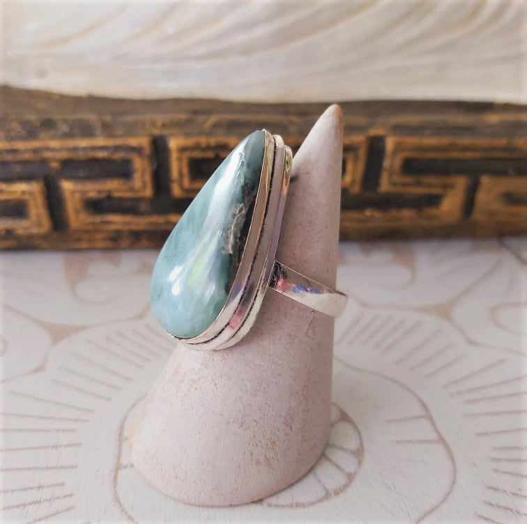 Larimar Emotional Healing Gemstone Ring US 7 (E2327)