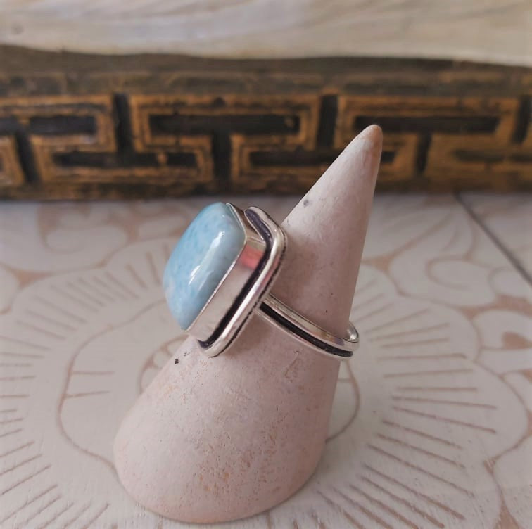Larimar Emotional Healing Gemstone Ring US 8 (E2334)