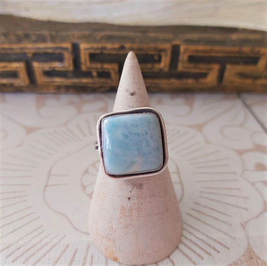 Larimar Emotional Healing Gemstone Ring US 8 (E2334)