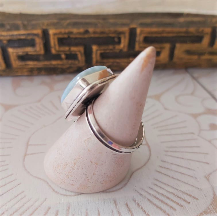 Larimar Emotional Healing Gemstone Ring US 8 (E2334)