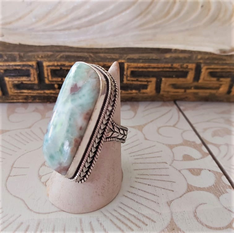 Larimar Emotional Healing Gemstone Ring US 9 (E2338)