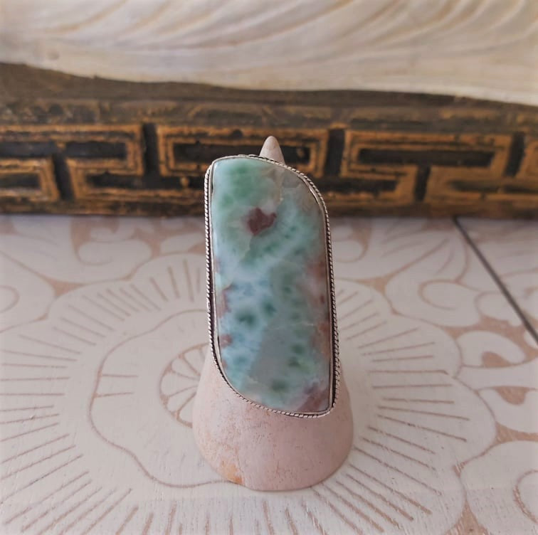 Larimar Emotional Healing Gemstone Ring US 9 (E2338)