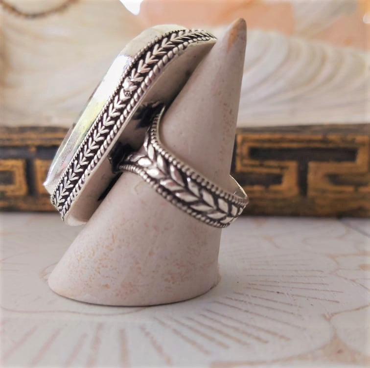 Larimar Emotional Healing Gemstone Ring US 9 (E2338)