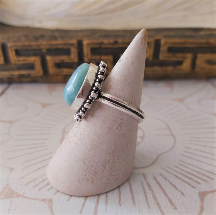 Larimar Emotional Healing Gemstone Ring US 9 (E2339)