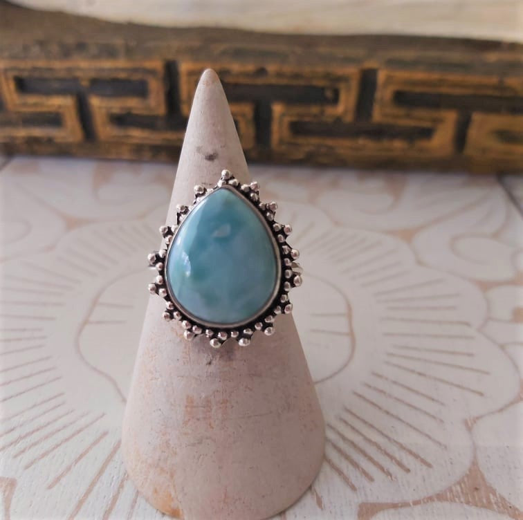 Larimar Emotional Healing Gemstone Ring US 9 (E2339)