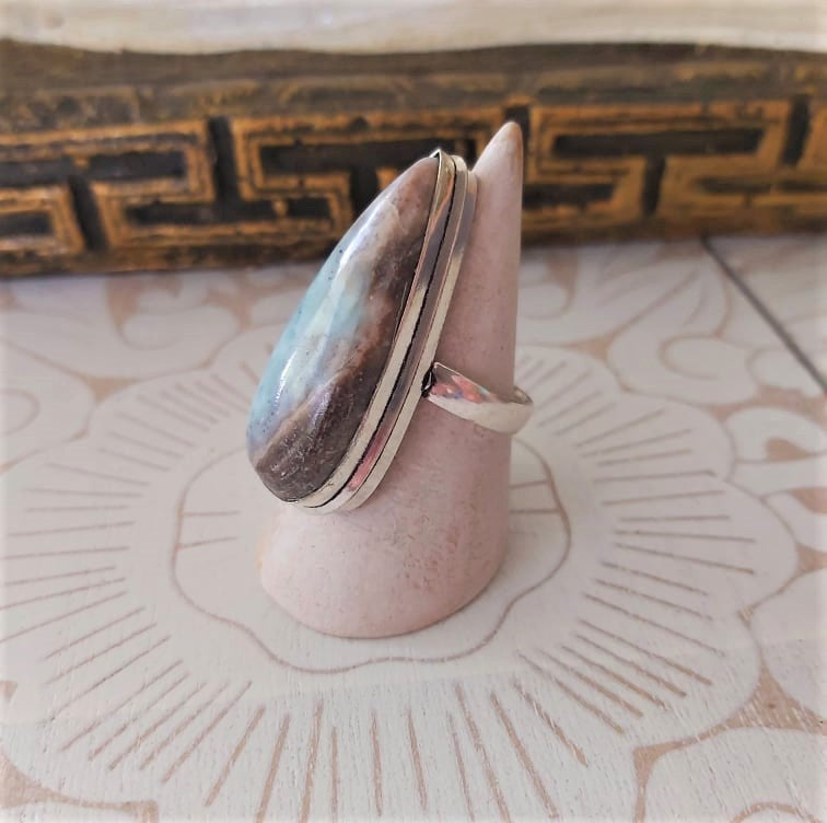 Larimar Emotional Healing Gemstone Ring US 10 (E2341)
