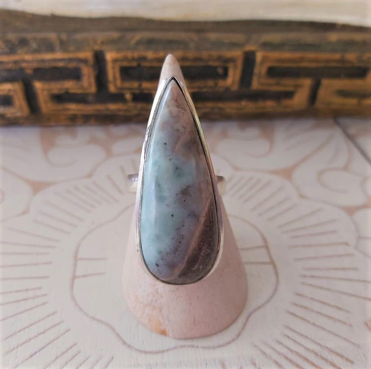 Larimar Emotional Healing Gemstone Ring US 10 (E2341)