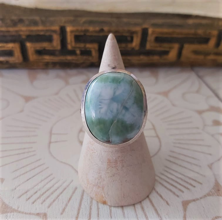 Larimar Emotional Healing Gemstone Ring US 10 (E2342)