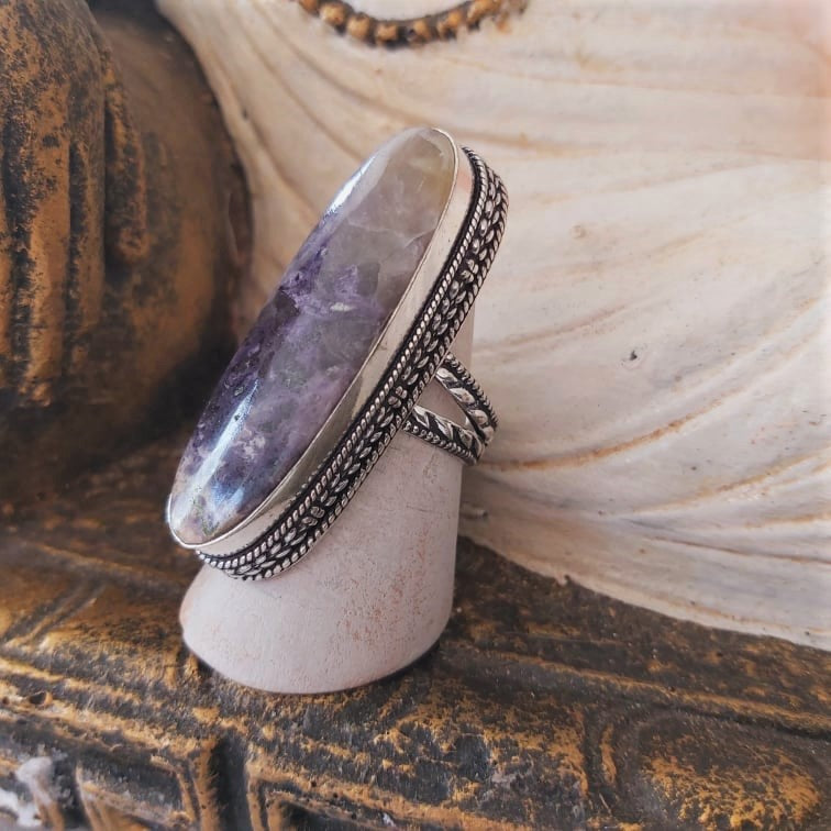 Fluorite Spiritual Growth & Grounding Gemstone Ring Size US 7 (E2383)