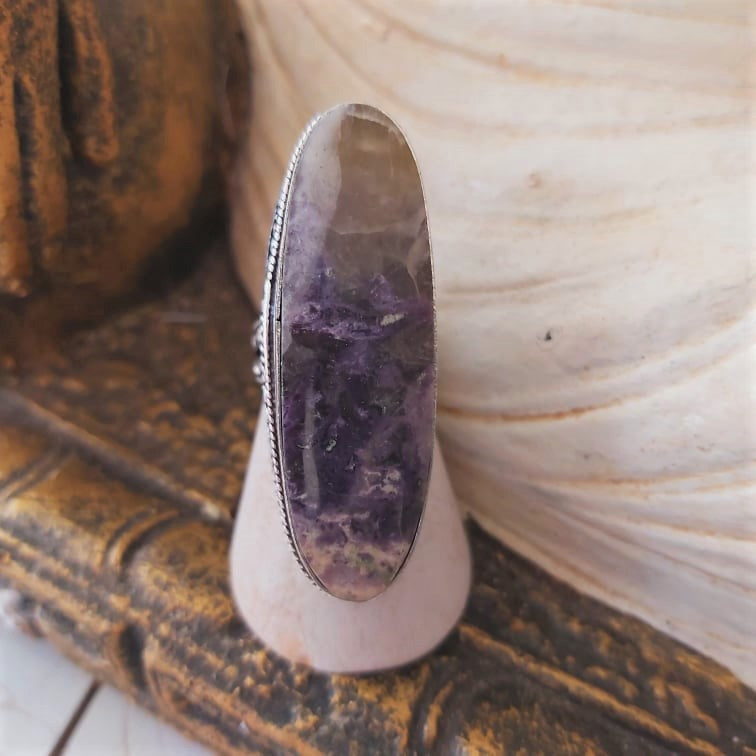 Fluorite Spiritual Growth & Grounding Gemstone Ring Size US 7 (E2383)
