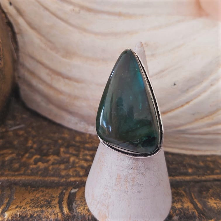 Labradorite Inner Spirit & Psychic Protection Gemstone Ring US 6.5 (E2392)