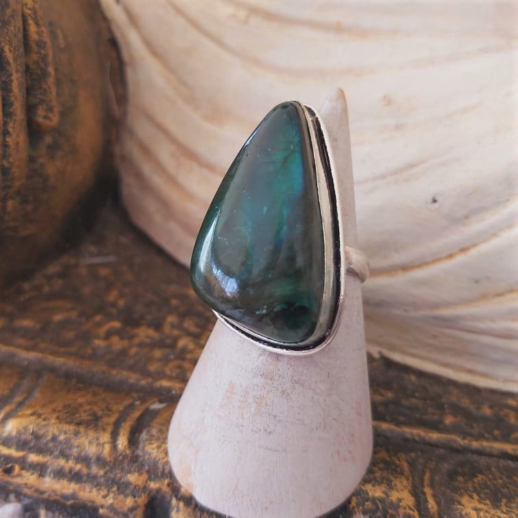 Labradorite Inner Spirit & Psychic Protection Gemstone Ring US 6.5 (E2392)