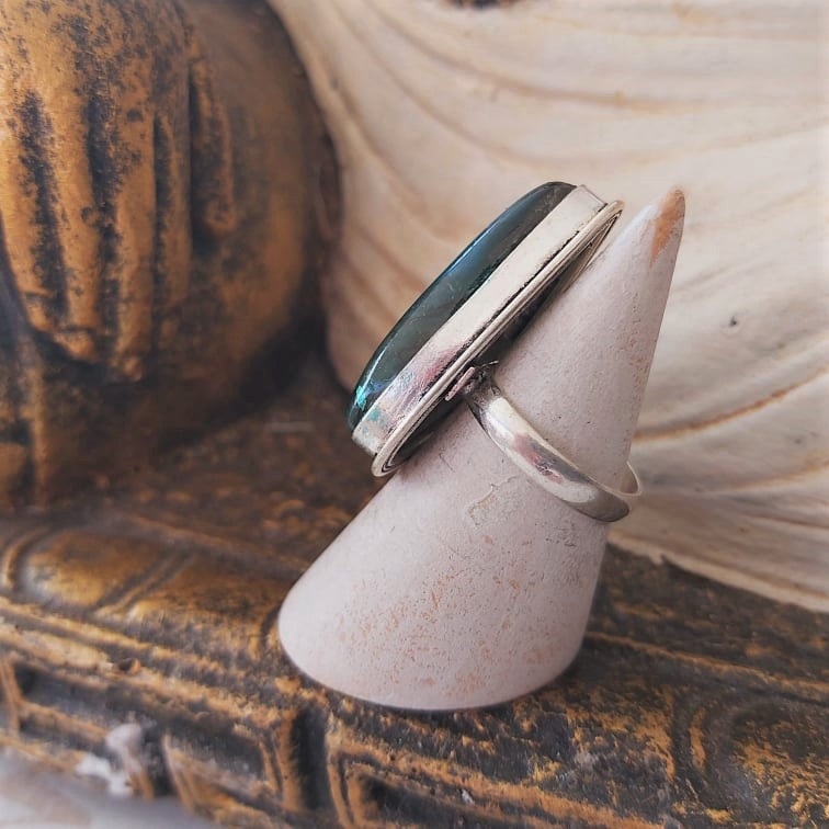 Labradorite Inner Spirit & Psychic Protection Gemstone Ring US 6.5 (E2392)