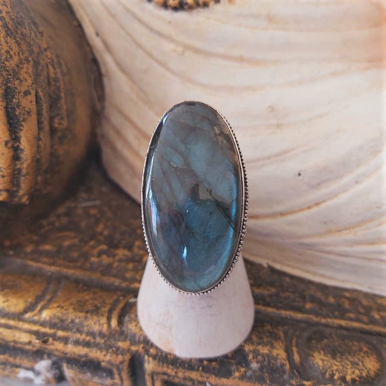 Labradorite Inner Spirit & Psychic Protection Gemstone Ring US 8.5 (E2394)