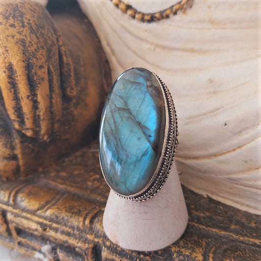 Labradorite Inner Spirit & Psychic Protection Gemstone Ring US 8.5 (E2394)