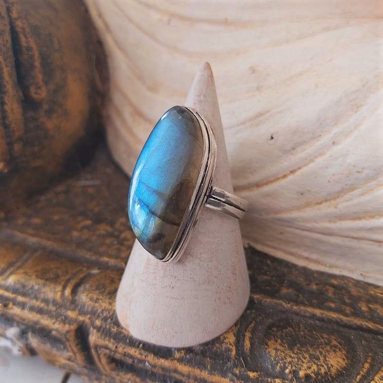 Labradorite Inner Spirit & Psychic Protection Gemstone Ring US 8.5 (E2395)