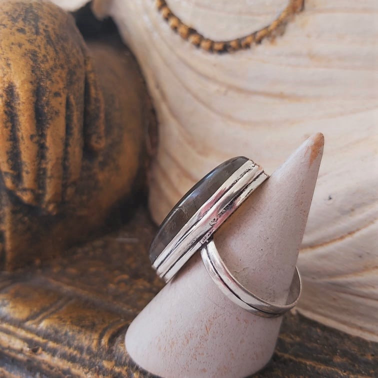 Labradorite Inner Spirit & Psychic Protection Gemstone Ring US 8.5 (E2395)