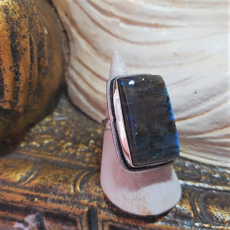Labradorite Inner Spirit & Psychic Protection Gemstone Ring US 9.5 (E2396)