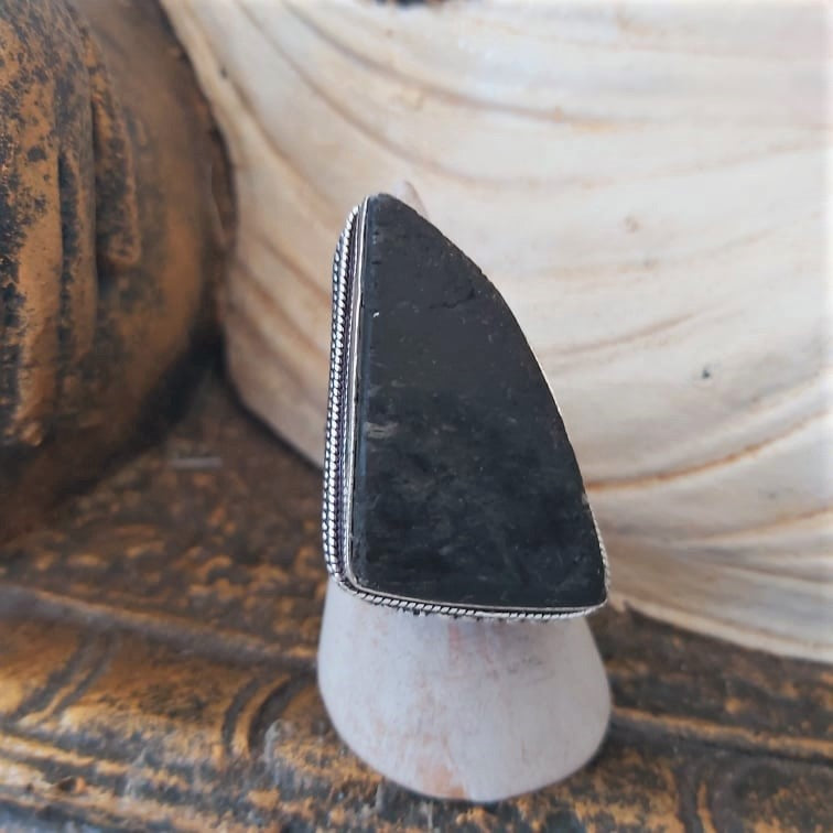 Black Tourmaline Psychic Protection Ring US 8 (E2417)