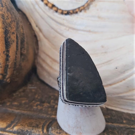Black Tourmaline Psychic Protection Ring US 8 (E2417)