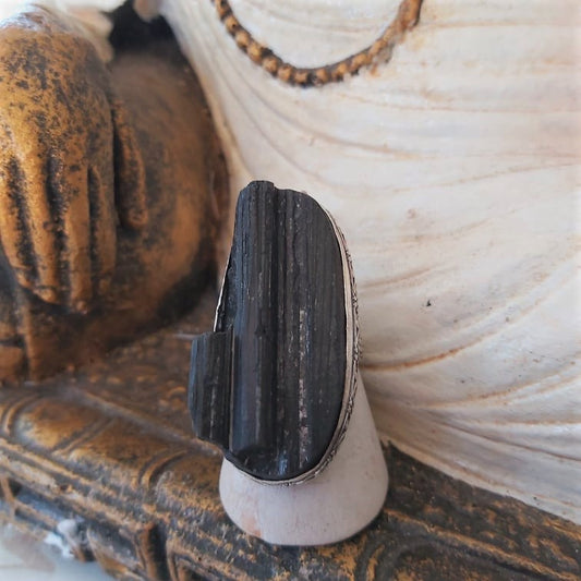 Black Tourmaline Psychic Protection Ring US 9 (E2419)