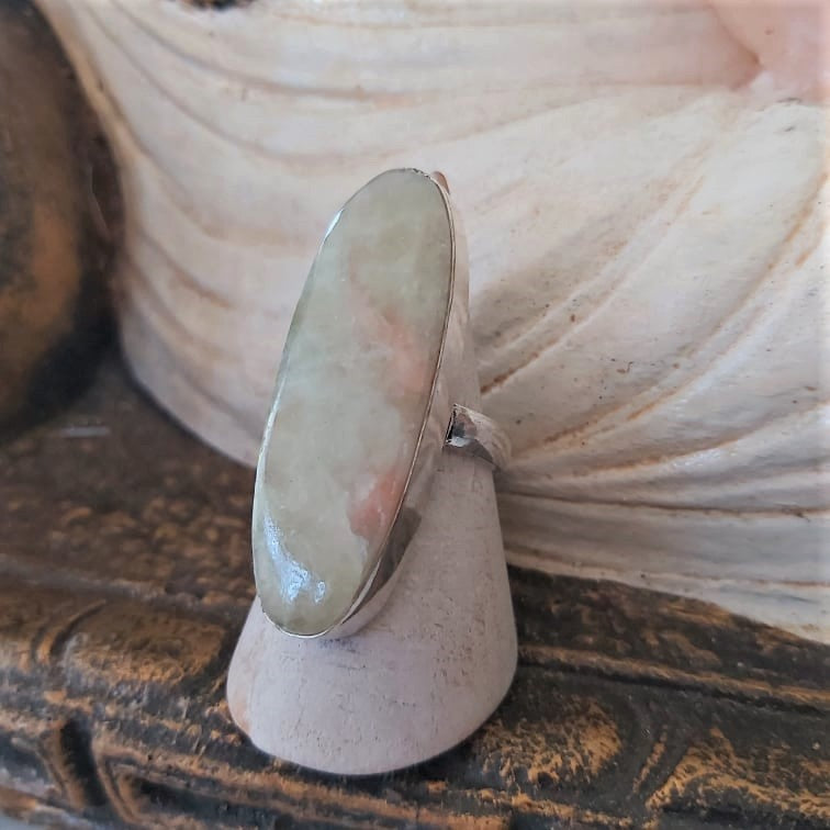 Aqua Seraphinite Angelic Realm Gemstone Ring Size US 8.5 (E2426)