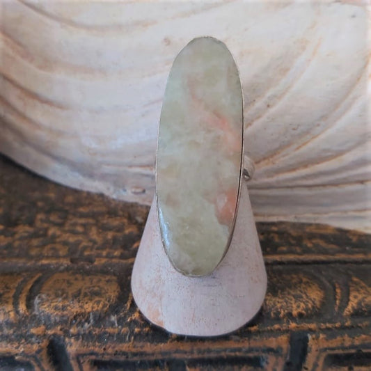 Aqua Seraphinite Angelic Realm Gemstone Ring Size US 8.5 (E2426)