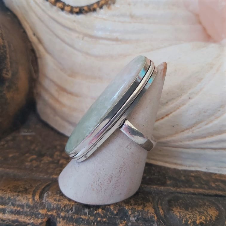 Aqua Seraphinite Angelic Realm Gemstone Ring Size US 9 (E2427)