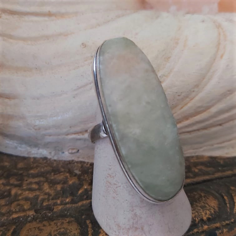 Aqua Seraphinite Angelic Realm Gemstone Ring Size US 9 (E2427)