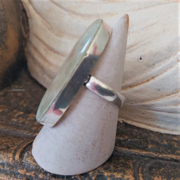 Aqua Seraphinite Angelic Realm Gemstone Ring Size US 9 (E2428)