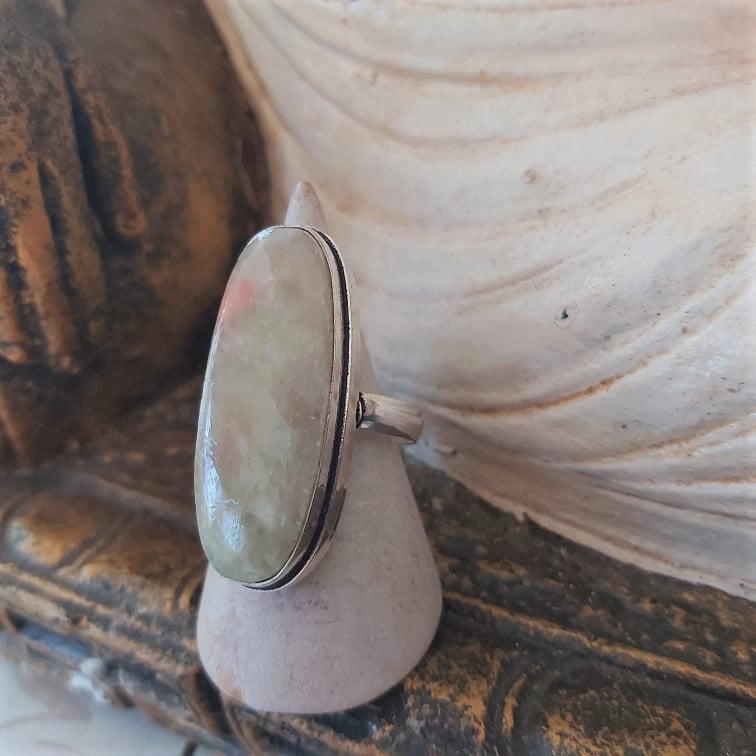 Aqua Seraphinite Angelic Realm Gemstone Ring Size US 10 (E2431)
