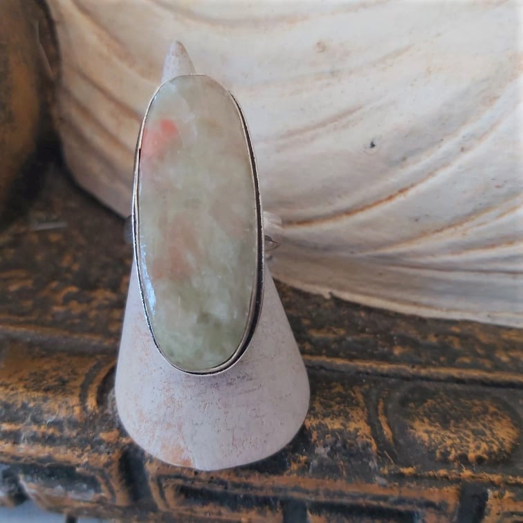 Aqua Seraphinite Angelic Realm Gemstone Ring Size US 10 (E2431)