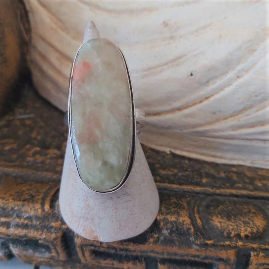 Aqua Seraphinite Angelic Realm Gemstone Ring Size US 10 (E2431)