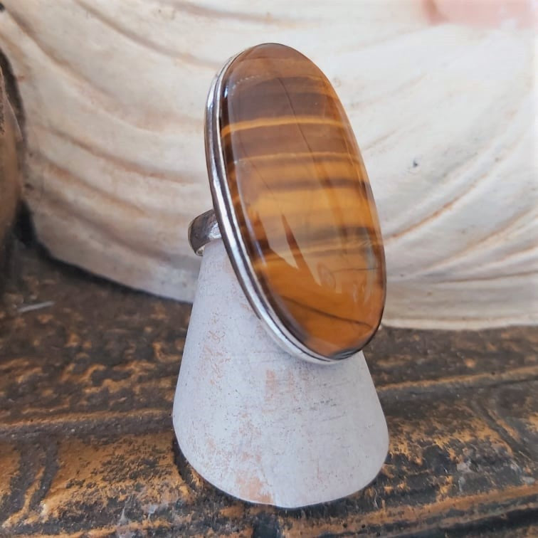 Tiger Eye Earth Star Gemstone Ring Size US 6 (E2433)