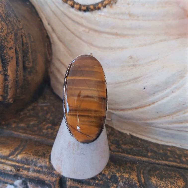 Tiger Eye Earth Star Gemstone Ring Size US 6 (E2433)