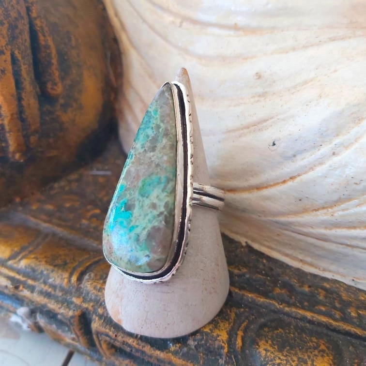 Chrysocolla Heart Chakra Gemstone Ring US 9.5 (E2446)