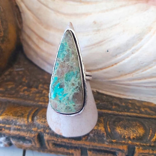 Chrysocolla Heart Chakra Gemstone Ring US 9.5 (E2446)